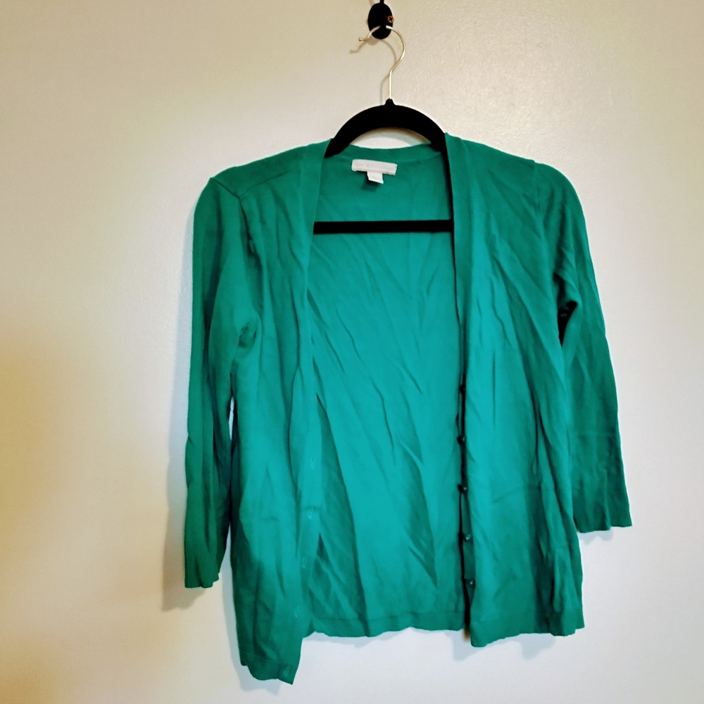 New York & Company blue green lightweight button up cardigan size small. Some pi